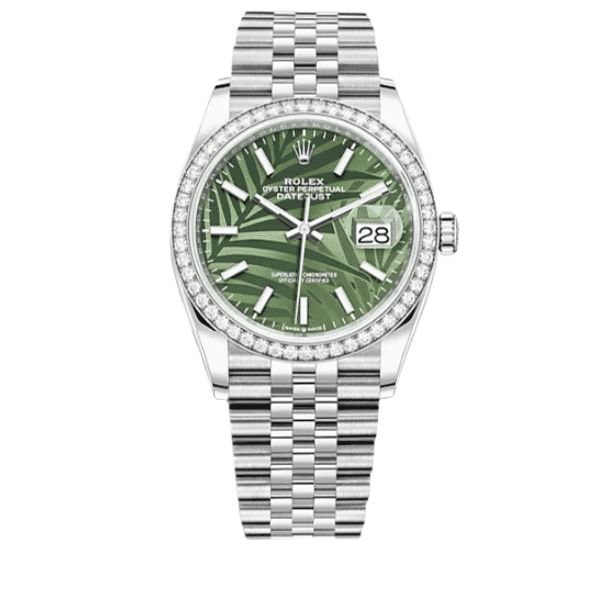 ROLEX DATEJUST GREEN DIAL PALM LEAF PATTERN 36MM 126284RBR