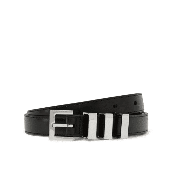 SAINT LAURENT BLACK 3 PASSANTS BLACK AND SILVER BELT 3146292551