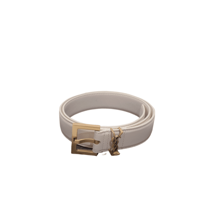 SAINT LAURENT ADJUSTABLE SQUARE BUCKLE BELT WHITE AND GOLD 634437C0X0W6309