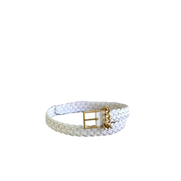 SAINT LAURENT GENUINE LEATHER UNIVERSAL WHITE AND GOLD BELT