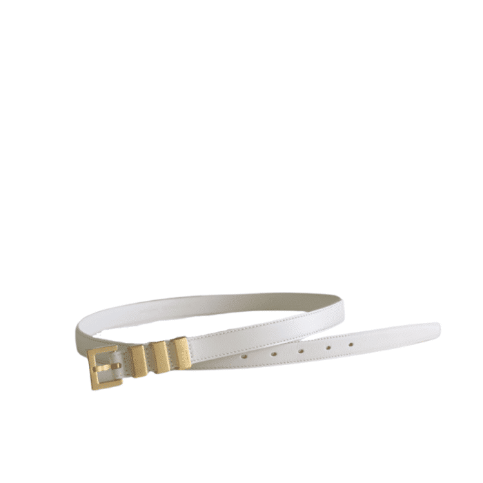 SAINT LAURENT BLACK 3 PASSANTS BELT WHITE AND GOLD 3146292551