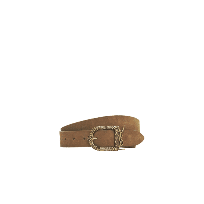 SAINT LAURENT MONOGRAM CELTIC LEATHER BROWN AND GOLD BELT 0400017970125