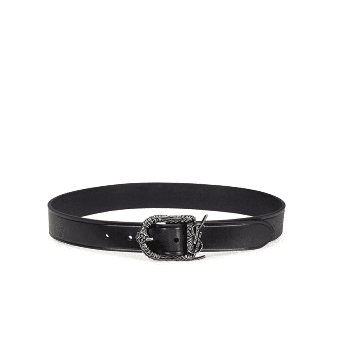 SAINT LAURENT MONOGRAM CELTIC LEATHER BLACK AND SILVER BELT 0400017970125
