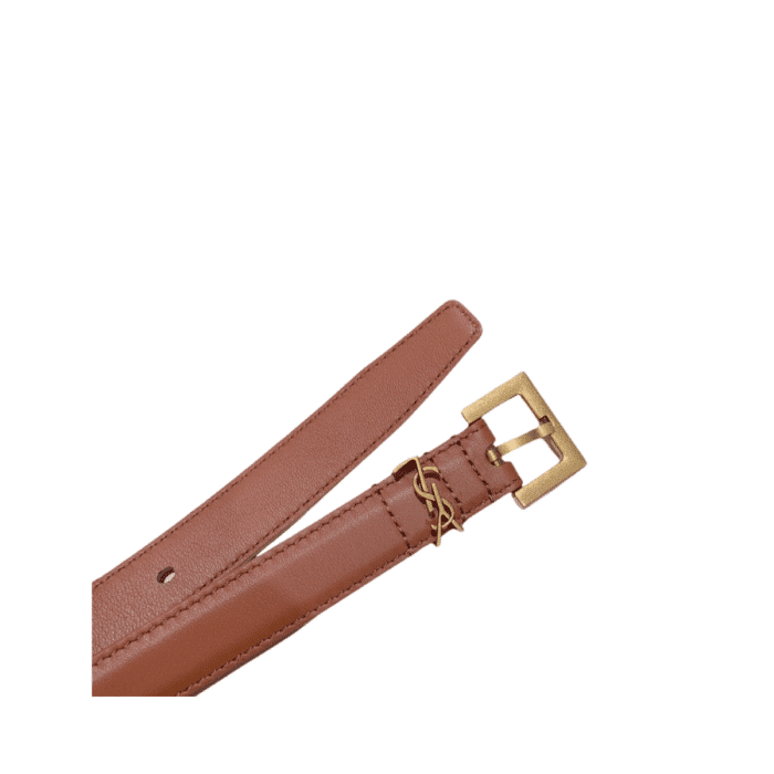 SAINT LAURENT ADJUSTABLE SQUARE BUCKLE BELT BROWN AND GOLD 634437C0X0W6309