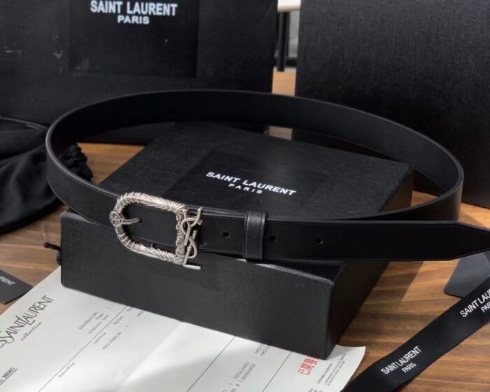 Alternative view of SAINT LAURENT MONOGRAM CELTIC LEATHER BLACK AND SILVER BELT 0400017970125