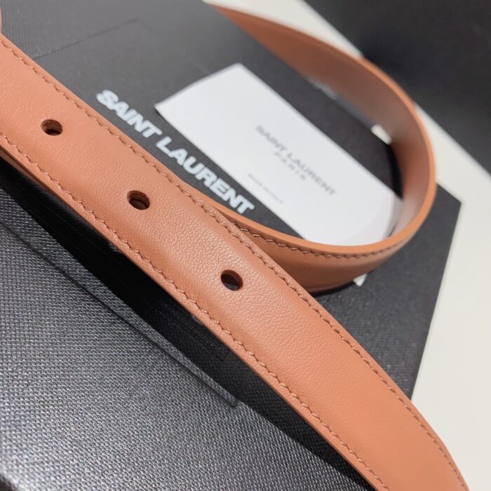 Alternative view of SAINT LAURENT ADJUSTABLE SQUARE BUCKLE BELT BROWN AND GOLD 634437C0X0W6309