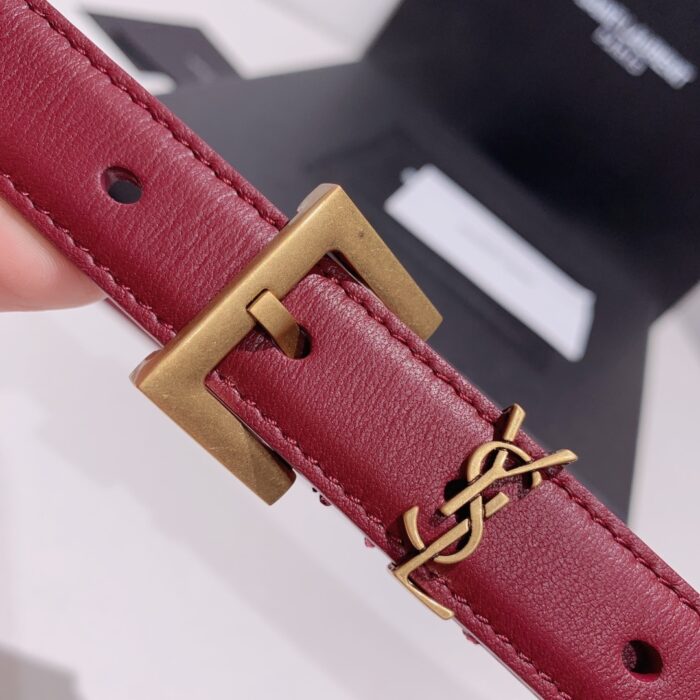 Alternative view of SAINT LAURENT ADJUSTABLE SQUARE BUCKLE BELT RED AND GOLD 634437C0X0W6309