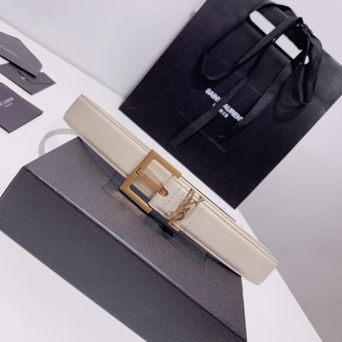 Alternative view of SAINT LAURENT ADJUSTABLE SQUARE BUCKLE BELT WHITE AND GOLD 634437C0X0W6309