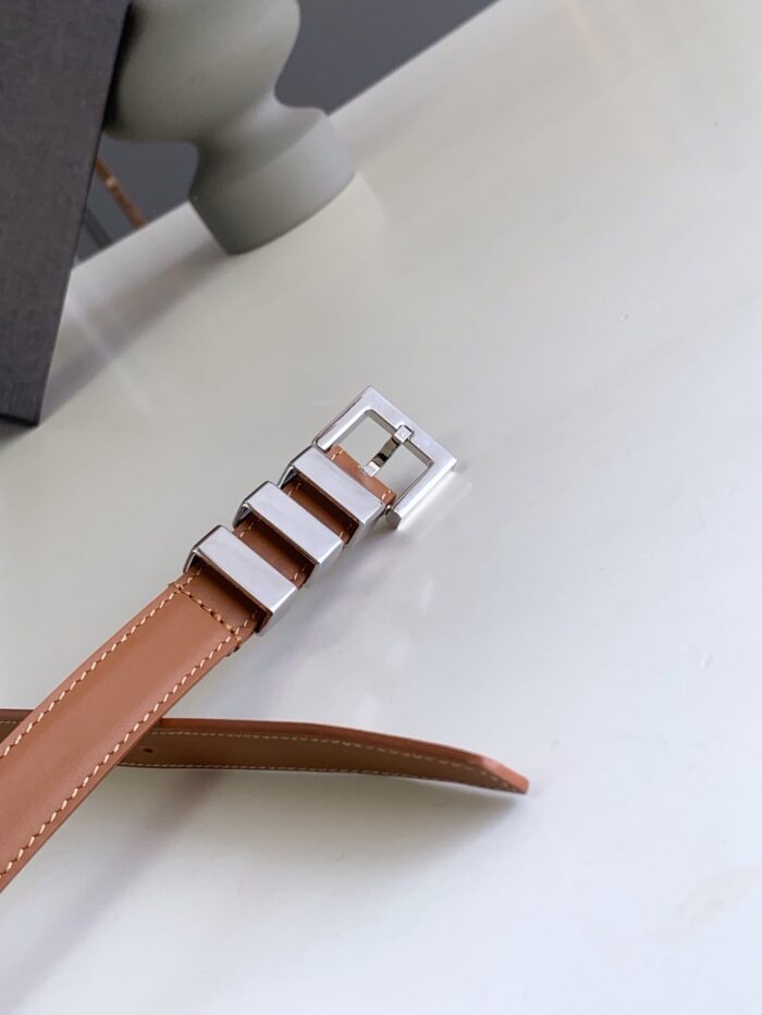 Alternative view of SAINT LAURENT BLACK 3 PASSANTS BELT BROWN AND SILVER 3146292551