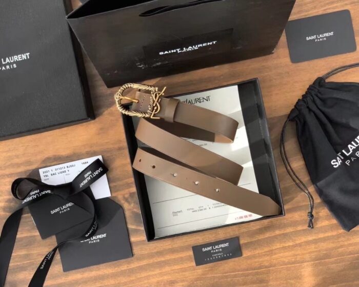 Alternative view of SAINT LAURENT MONOGRAM CELTIC LEATHER BROWN AND GOLD BELT 0400017970125