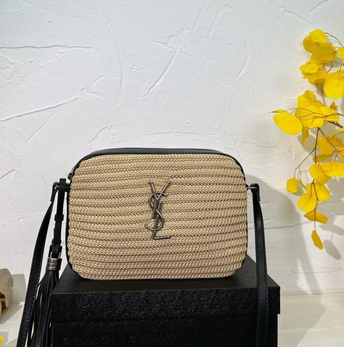 Alternative view of SAINT LAURENT LOU CAMERA BAG IN RAFFIA AND SMOOTH LEATHER NATUREL 24CM 6125429OBEW7070