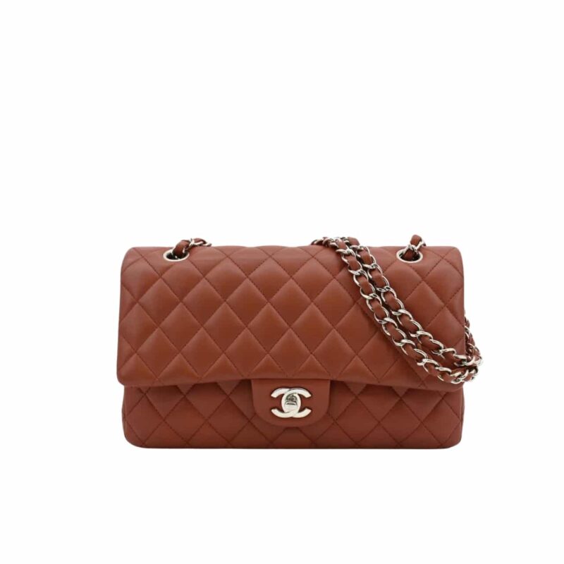 CHANEL CLASSIC MEDIUM FLAP BROWN AND SILVER 25CM