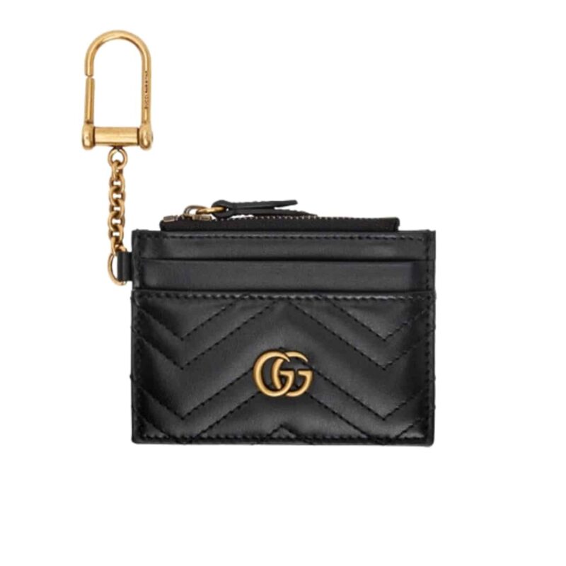GUCCI GG MARMONT 2.0 QUILTED CARD HOLDER BLACK 10CM 221451F037015
