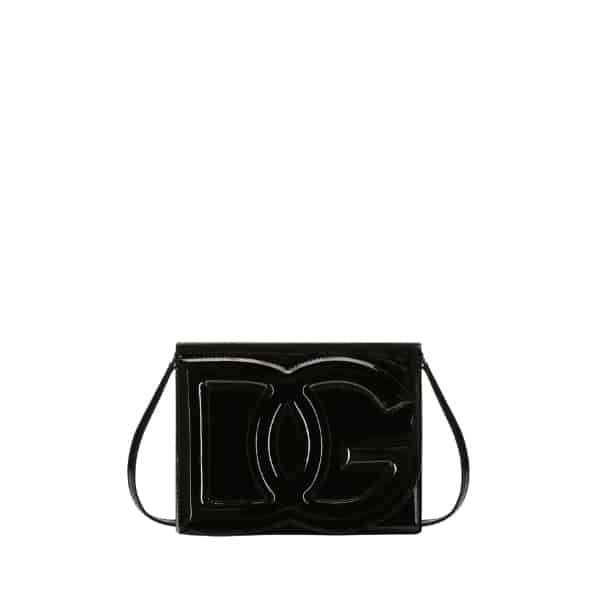 DOLCE GABBANA PATENT LEATHER LOGO BAG CROSSBODY BLACK 20CM BB7287A147180999