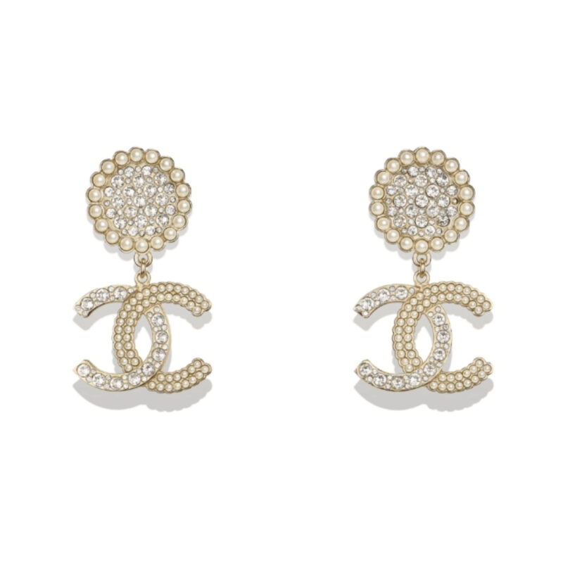CHANEL CC FAUX PEARL AND CRYSTAL DROP EARRINGS