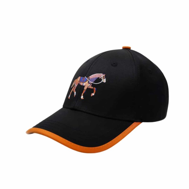 HERMES CANVAS BASEBALL CAP HORSE HAT BLACK