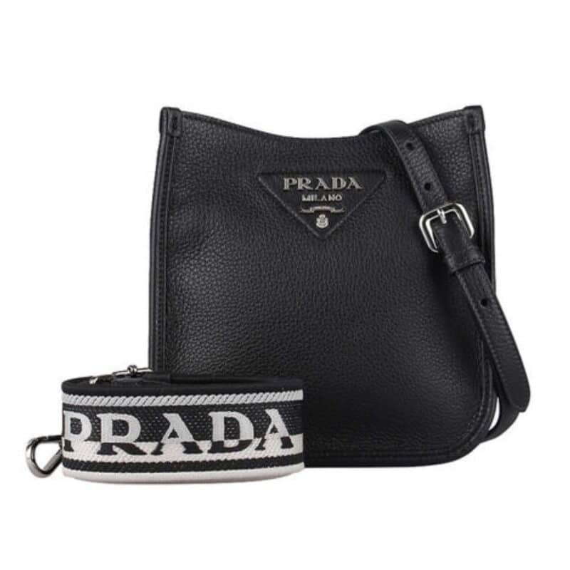 PRADA LEATHER MINI SHOULDER BAG BLACK 20CM 1BH191 2DKV F0002 V 3OO
