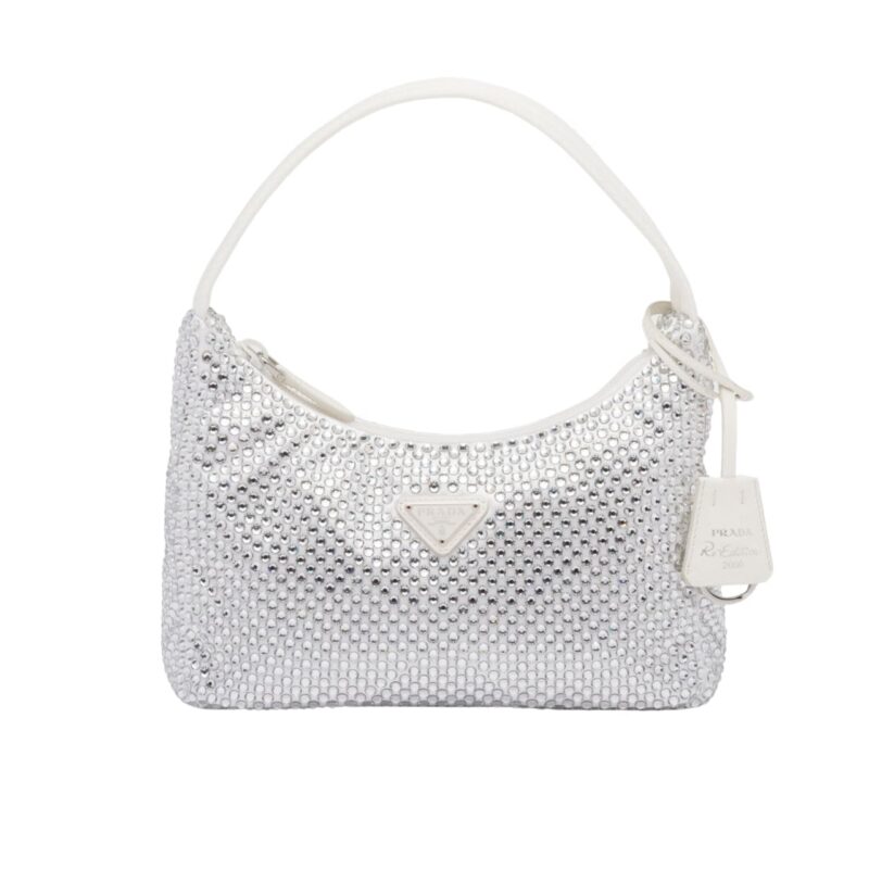 PRADA SATIN MINI BAG WITH ARTIFICIAL CRYSTALS SILVER 21CM 1NE515 2AWL F0118