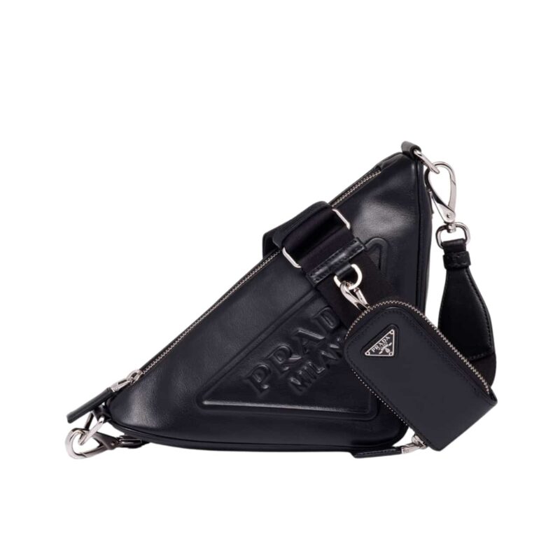 PRADA TRIANGLE LEATHER MINI BAG BLACK 27CM 1BH190 2BYA F0002 V BRO