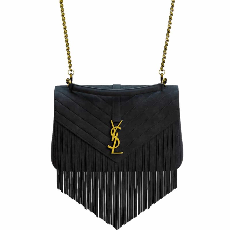 SAINT LAURENT COLLEGE MEDIUM SUEDE SHOULDER BAG BLACK 24CM