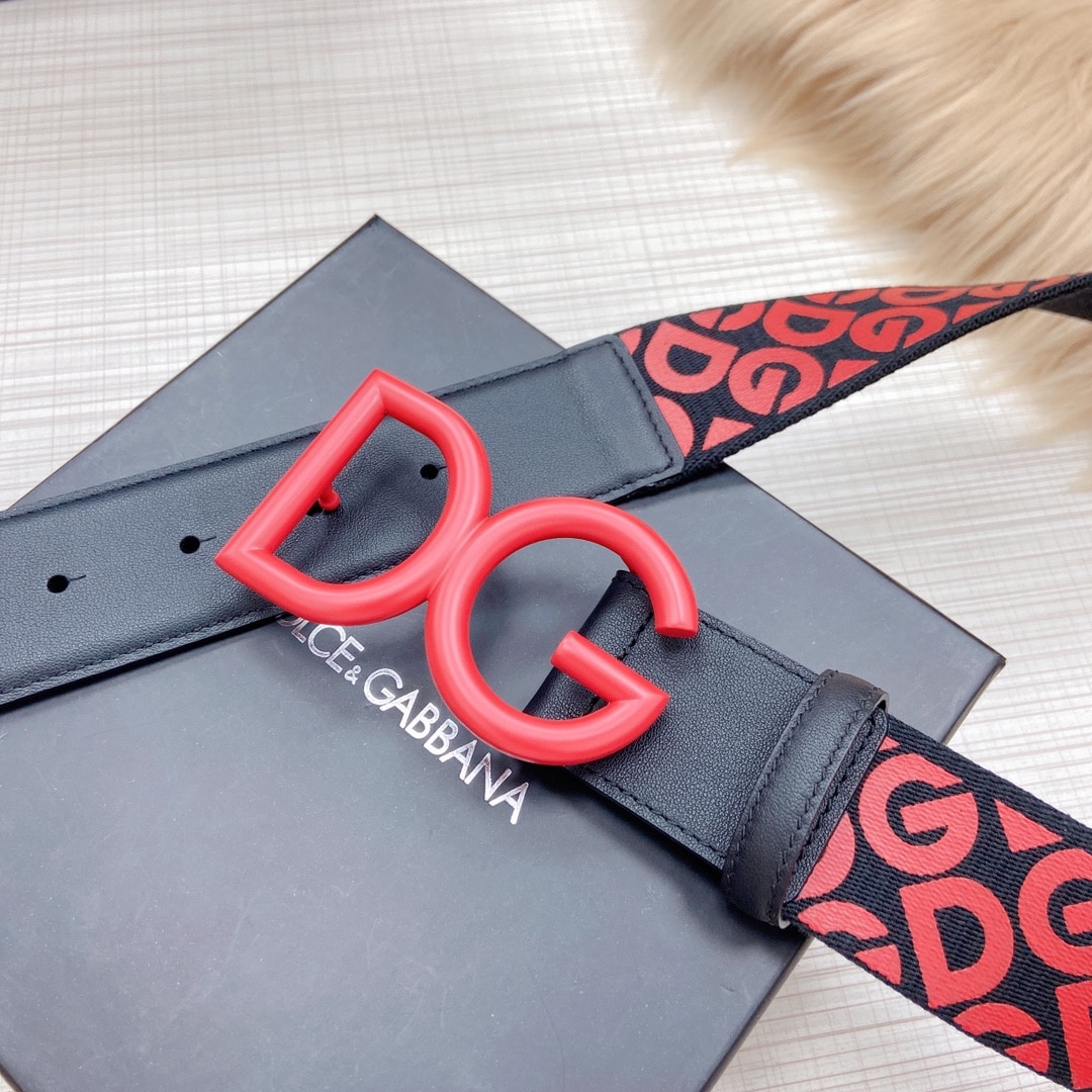 DOLCE & GABBANA LEATHER BELT WITH DG LOGO RED 4CM - Image 3