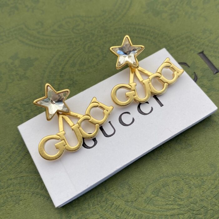 Alternative view of GUCCI CRYSTAL STAR GOLD EARRINGS 679076 J1D50 8031