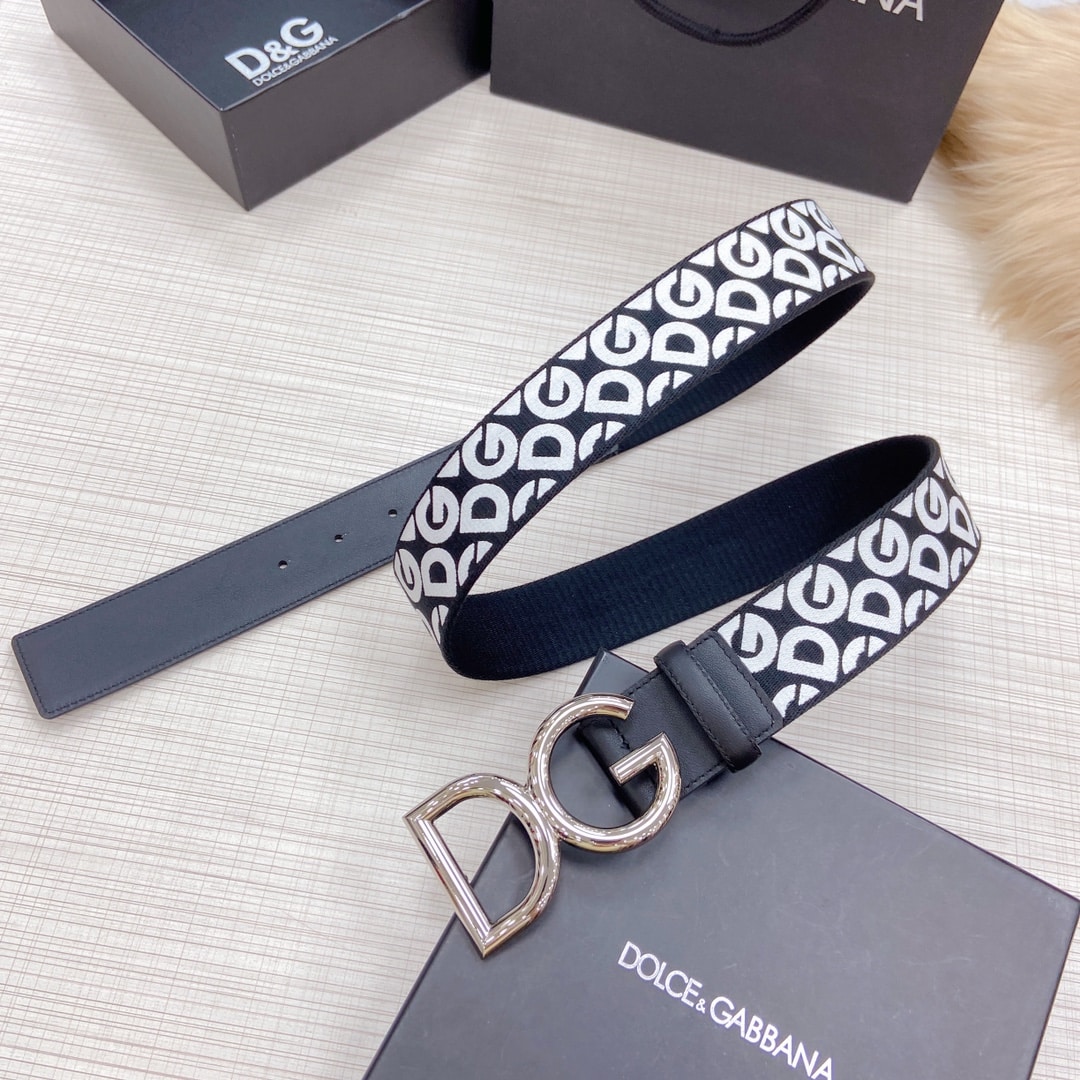 DOLCE & GABBANA LEATHER BELT WITH DG LOGO BLACK AND SILVER METAL 4CM - Image 3
