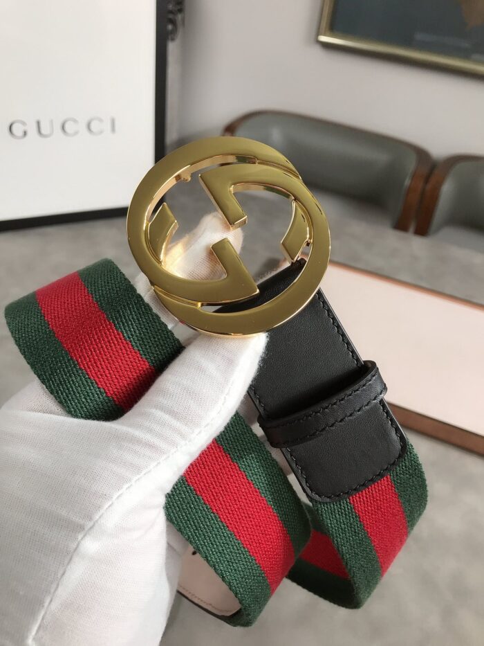 Alternative view of GUCCI WEB BELT WITH G BUCKLE GREEN 4CM