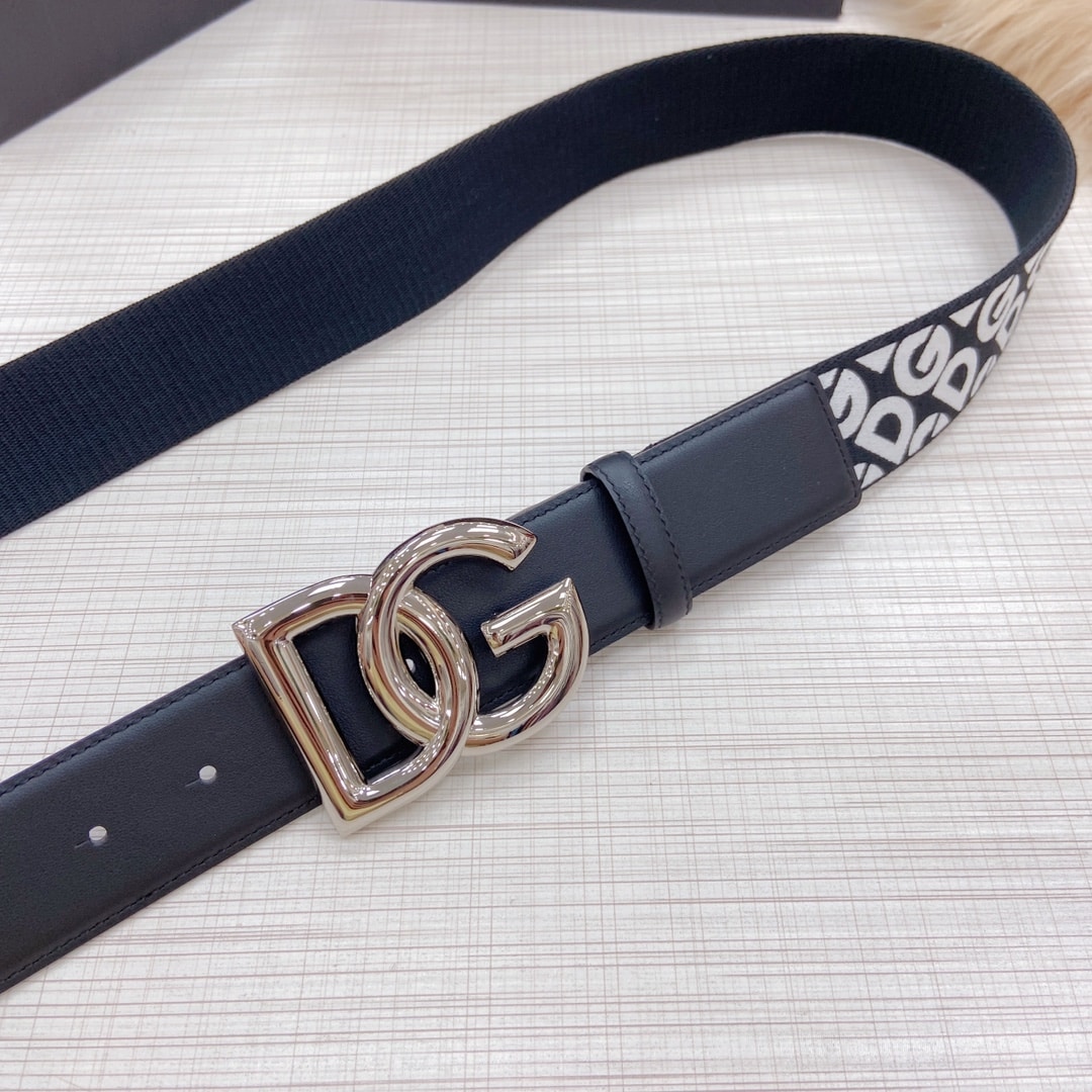 DOLCE & GABBANA LEATHER BELT WITH DG LOGO BLACK AND GOLD METAL 4CM - Image 2