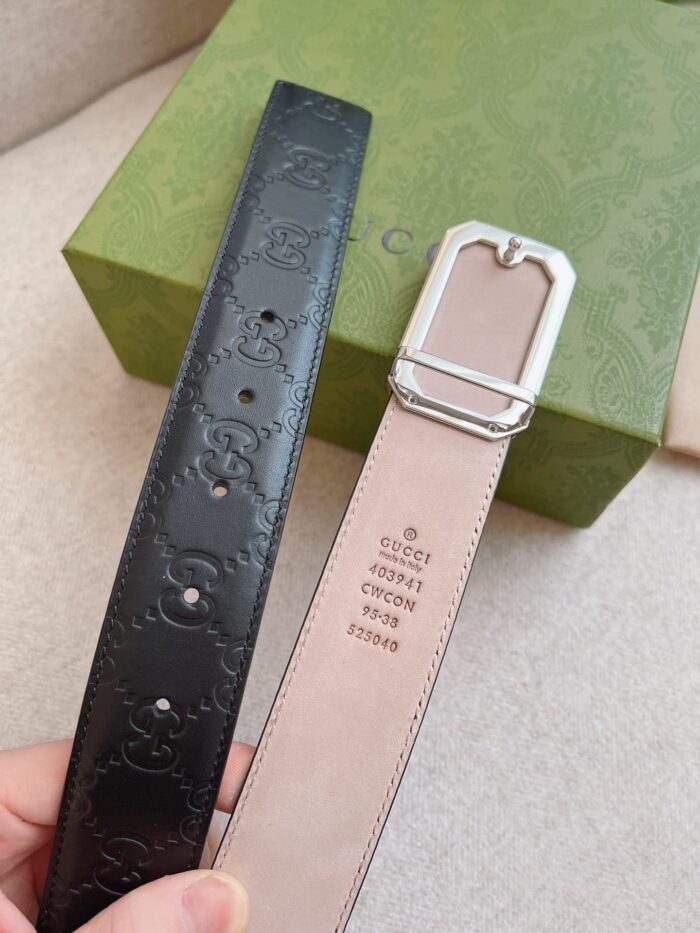 Alternative view of GUCCI BLACK SIGNATURE LEATHER BELT 3.5CM