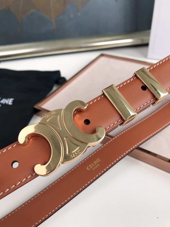 Alternative view of CELINE SMALL TRIOMPHE BROWN BELT IN NATUTAL CALFSKIN GOLD METAL
