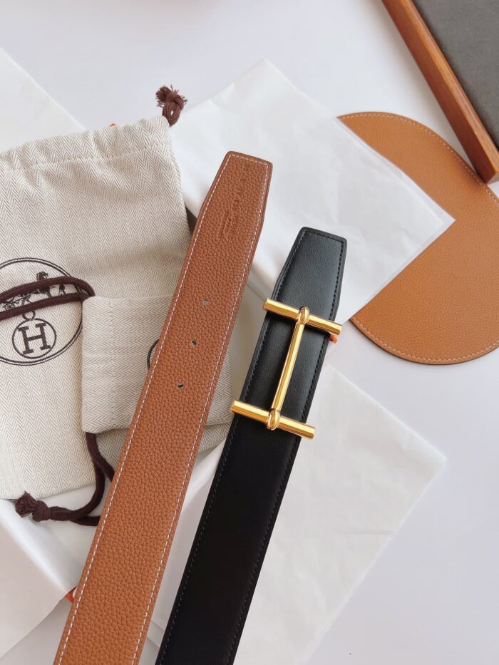 Alternative view of HERMES LEATHER BELT GOLD BUCKLE BLACK 38MM