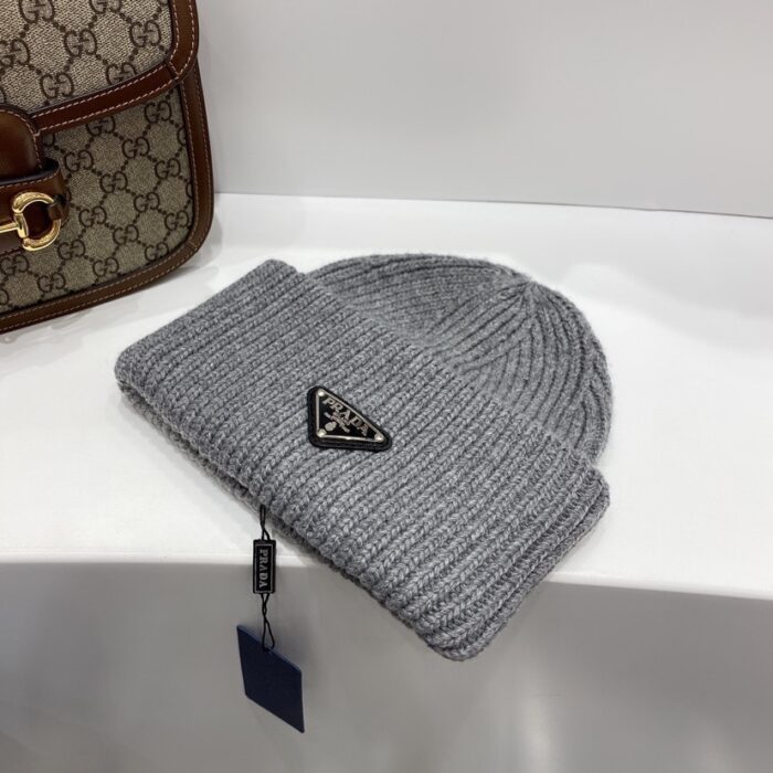 Alternative view of PRADA WOOL AND CASHMERE BEANIE SILVER GREY UMD489 3IM F0480 S 211
