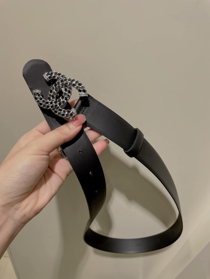 Alternative view of CHANEL BELT CALFSKIN GOLD METAL STRASS BLACK 3CM