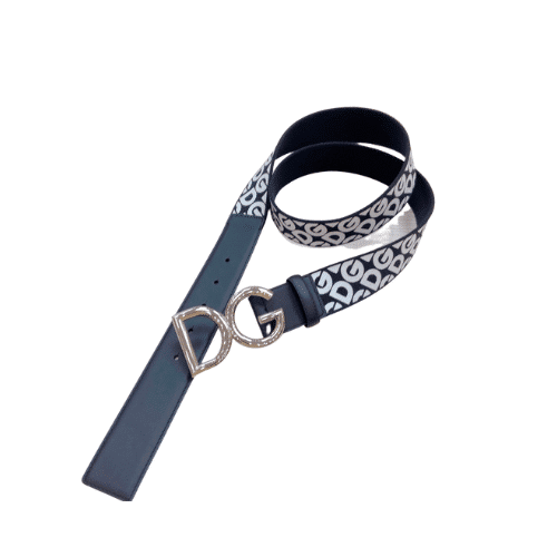DOLCE & GABBANA LEATHER BELT WITH DG LOGO BLACK AND SILVER METAL 4CM