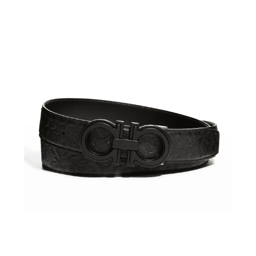 SALVATORE FERRAGAMO GANCINI REVERSIBLE BLACK LEATHER BELT