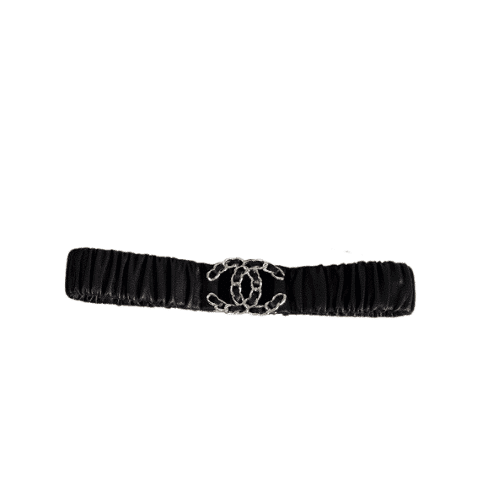 CHANEL CC ELASTIC BELT LEATHER WITH SILVER METAL 30MM
