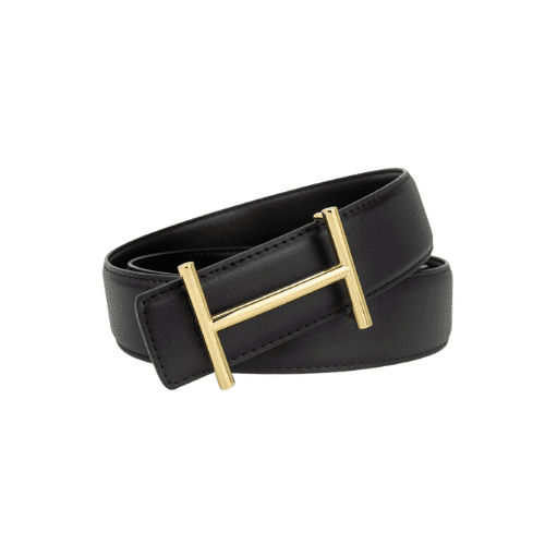 HERMES LEATHER BELT GOLD BUCKLE BLACK 38MM