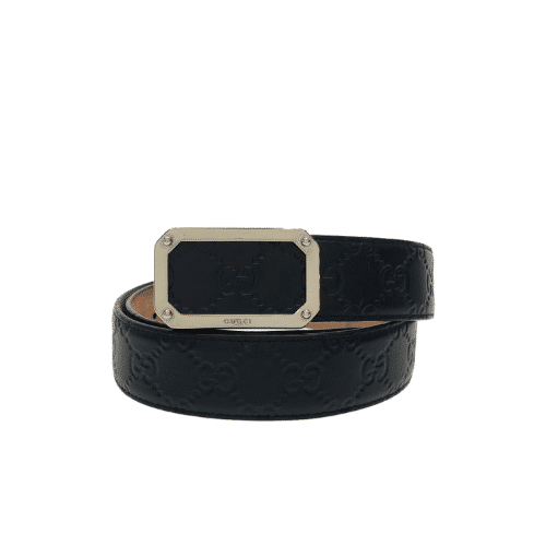 GUCCI BLACK SIGNATURE LEATHER BELT 3.5CM