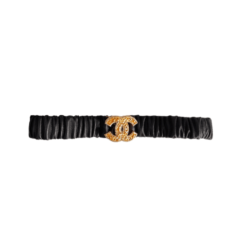CHANEL LEATHER BELT WITH SWAROVSKI STONE VARIABLE 30MM