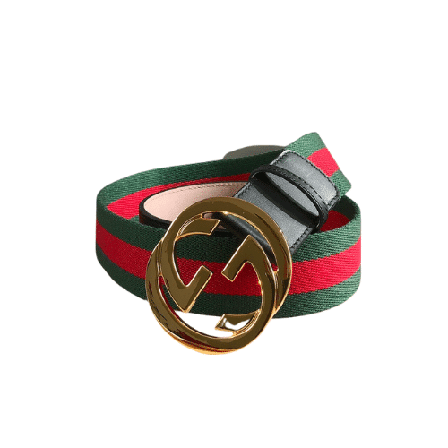GUCCI WEB BELT WITH G BUCKLE GREEN 4CM