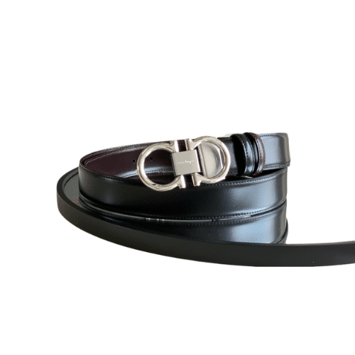 SALVATORE FERRAGAMO REVERSIBLE LEATHER BELT BLACK 3.5CM