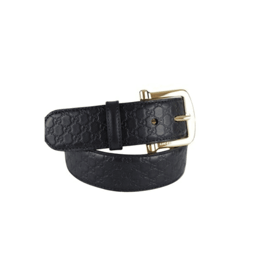 GUCCI CALFSKIN MONOGRAM BLACK BELT GOLD METAL 4CM