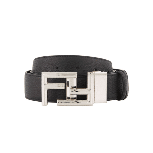 FENDI BLACK LEATHER BELT WITH FF SILVER BUCKLE 40MM