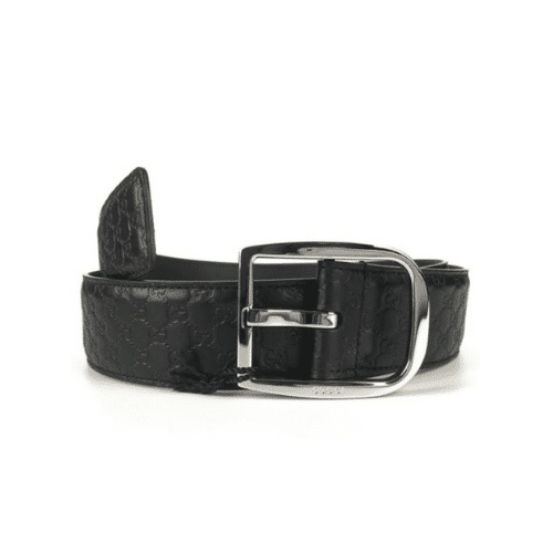 GUCCI CALFSKIN MONOGRAM BLACK BELT SILVER METAL 4CM