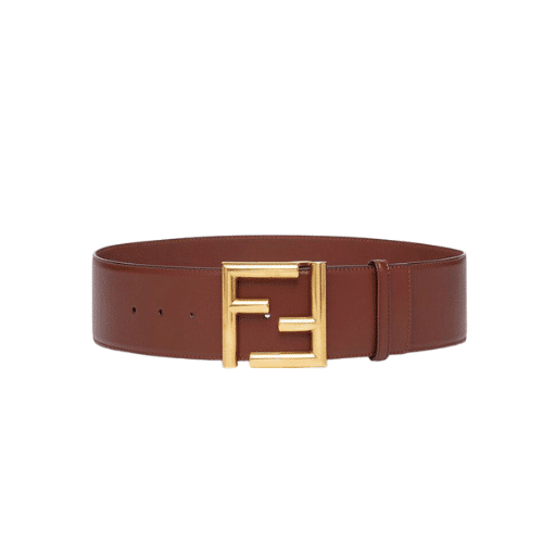 FENDI BROWN LEATHER BELT WITH FF GOLD BUCKLE 40MM