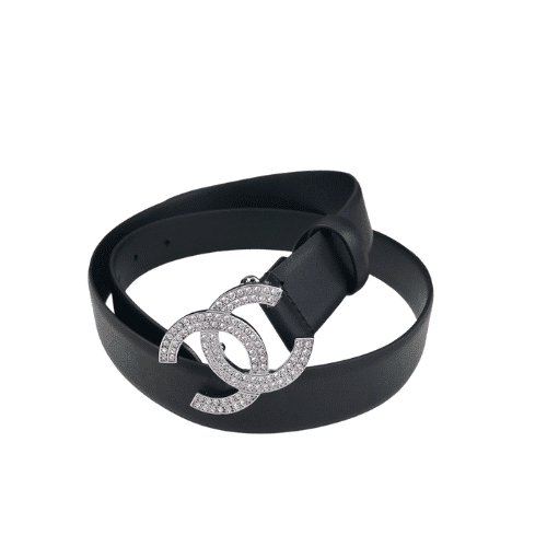 CHANEL CALFSKIN PEARL CRYSTAL SILVER QUEEN OF FRANCE CC BELT 28MM