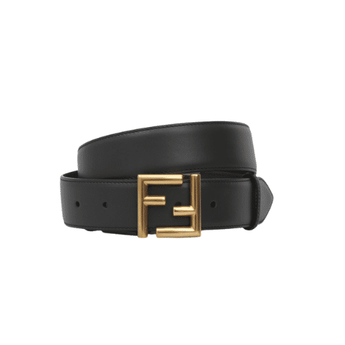 FENDI BLACK LEATHER BELT WITH FF GOLD BUCKLE 40MM
