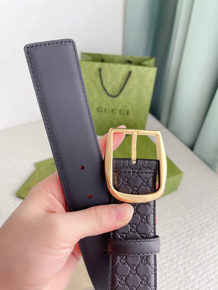 Alternative view of GUCCI CALFSKIN MONOGRAM BLACK BELT GOLD METAL 4CM