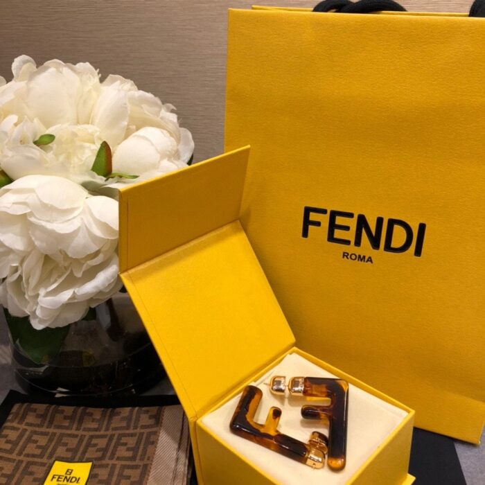Alternative view of FENDI FF LOGO EARRINGS BROWN